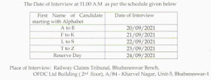 RCT Bhubaneswar Interview Date
