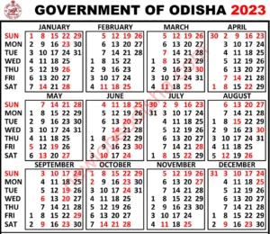 Odisha Govt Calendar 2023