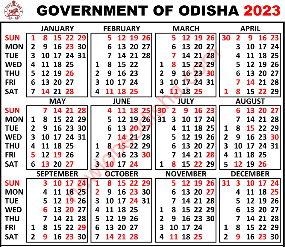 Odisha Govt Calendar 2025 February 