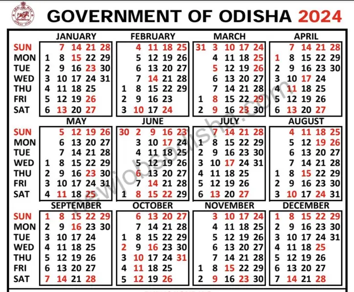 Calendar Govt Of Odisha 