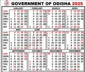 Odisha Govt Calendar 2025