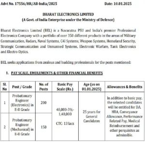 BEL PE Recruitment 2025