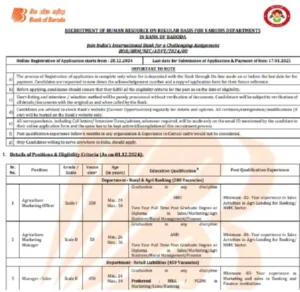 Bank of Baroda SO Recruitment