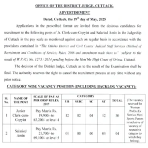 District Judge Cuttack Recruitment 2025