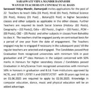 SSVM Damnjodi Recruitment 2025