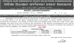 OSSSC Nursing Officer Recruitment 2026
